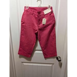 NEW! St. Johns Bay Womens 2P Capri Pants Pink Mid Rise Stretch Slender Security